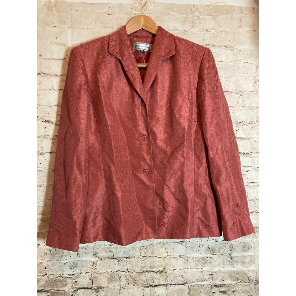 Travis Ayers Blazer Jacket Womens 14 Silk & Linen Mauve Pink Embossed Jacquard